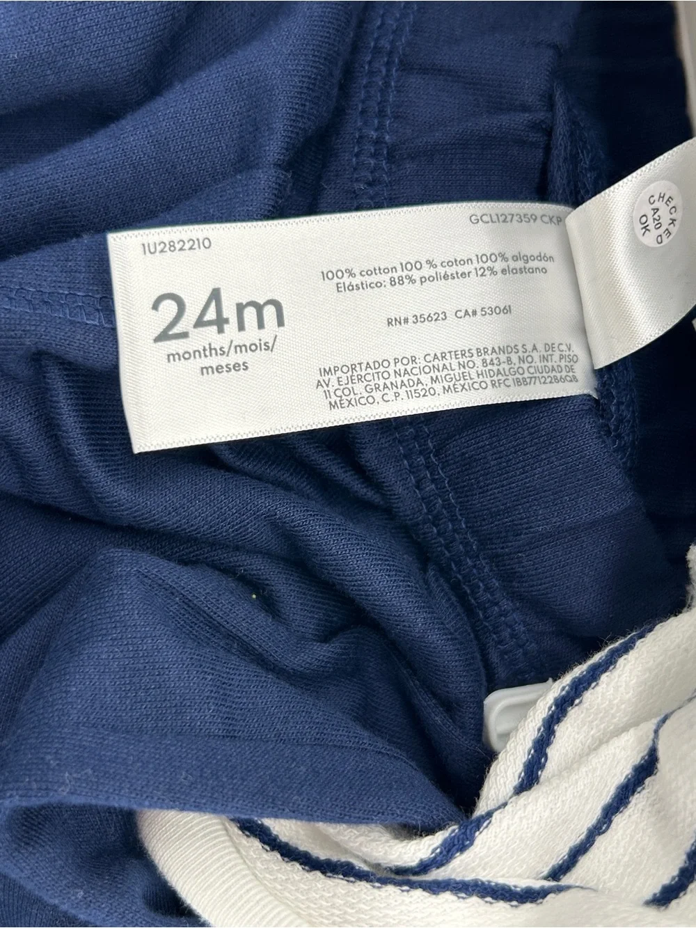 Carter's 24M Whale Themed White & Navy Striped Hoodie Outfit Set